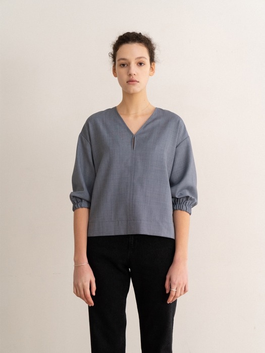 V-neck Wool Blouse (Loyal Blue)