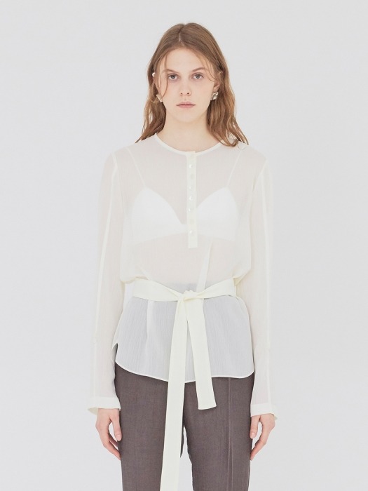 19SS SHEER BLOUSE WITH BELT CREAM