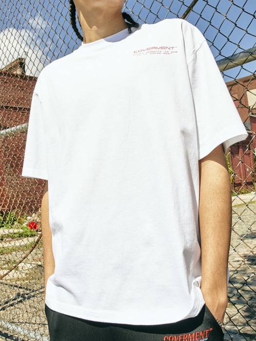 Side Vertical Big Logo Print Over-Fit TEE WHITE(PINK)