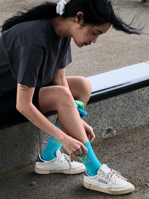  New Women Sport Socks-Blue & Lime