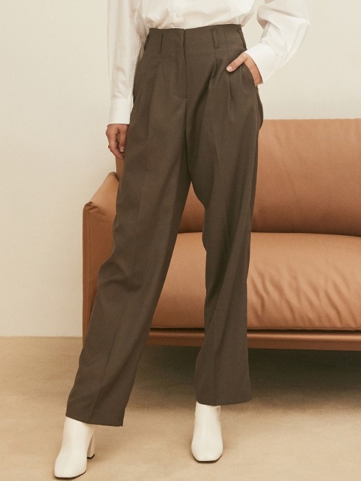 ouie103 Wool maxi highwaist slacks (brown)