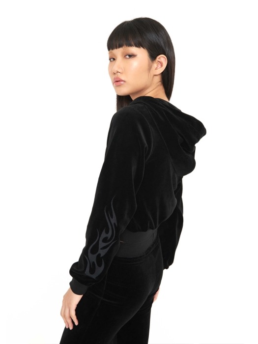 Cropped Hoodie Zip Up - Black