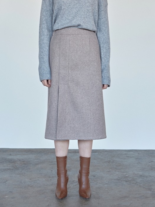 WOOL SLIT MIDI SKIRT_OATMEAL