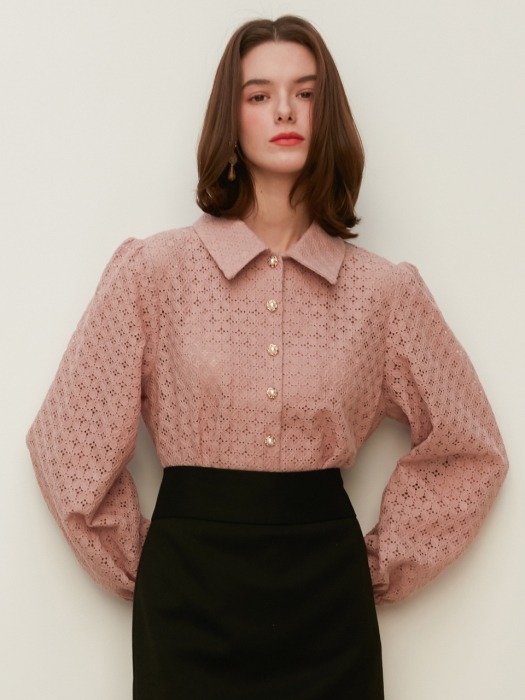 [By Joorti] J389 laced blouse (pink)