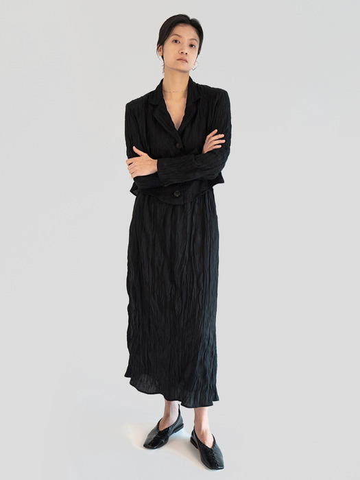 WRINKLE LONG SKIRT [BLACK]