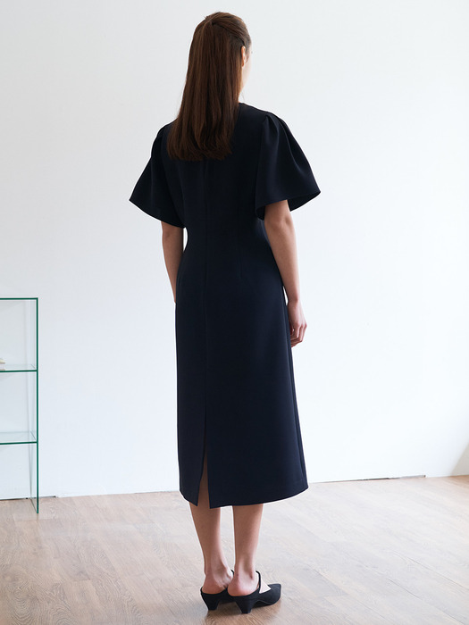 puff long dress-navy 