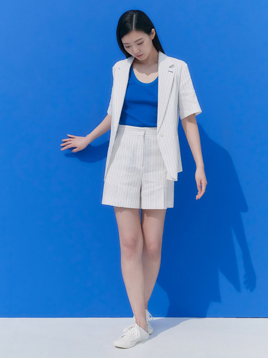 Linen Stripe Half Sleeve Jacket - White (KE0511M010)