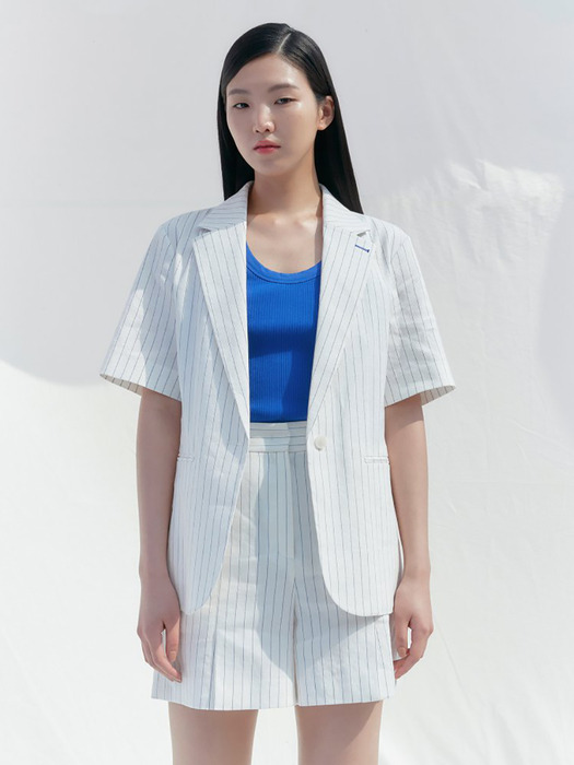 Linen Stripe Half Sleeve Jacket - White (KE0511M010)