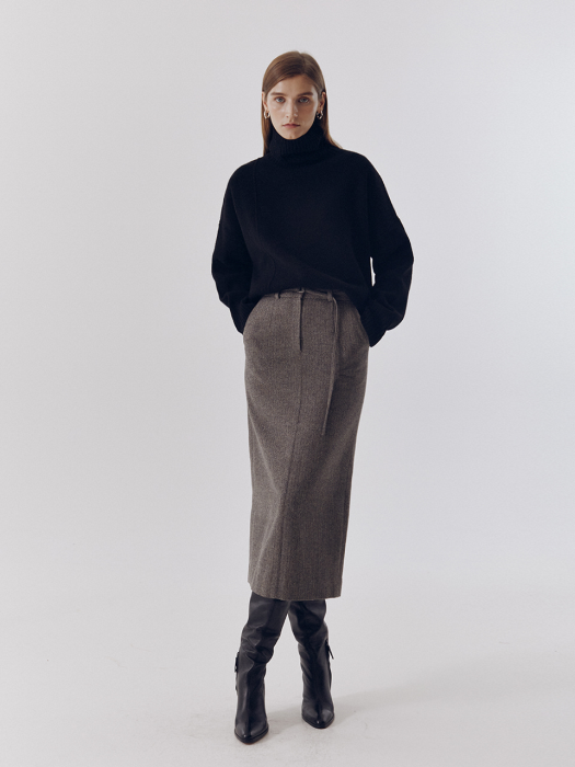 BELTED HERRINGBONE WOOL SKIRT HERRINGBONE_UDSK0F212G2