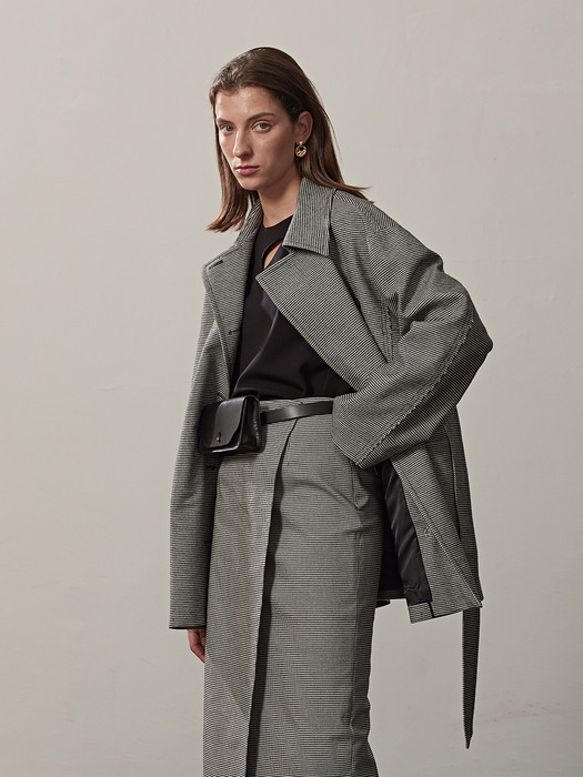 BELTED OVERSIZED HALF COAT JACKET(GREY)