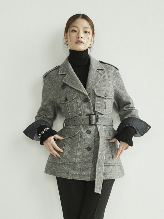 ANGUK Safari jacket (Gray herringbone)