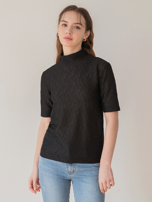 Lace Half Sleeve T Black