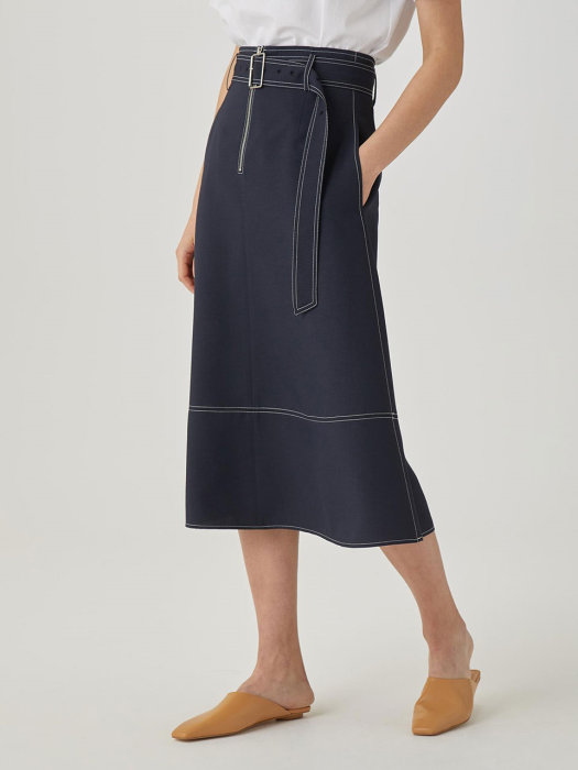 Belted High-rise Midi Skirt [DARK NAVY] JYSK1B902N3