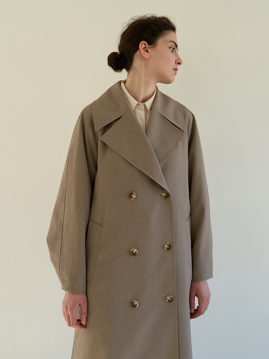 TOS OVERSIZED DOUBLE TRENCH COAT BROWN MELANGE