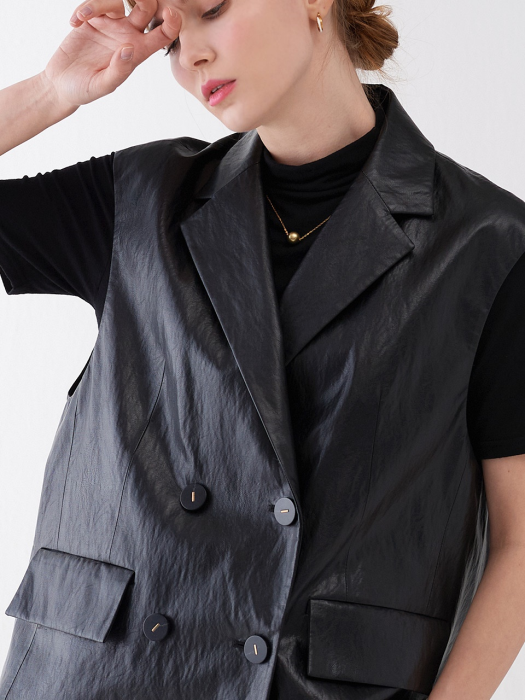 ECO LEATHER BOXY FIT VEST BLACK