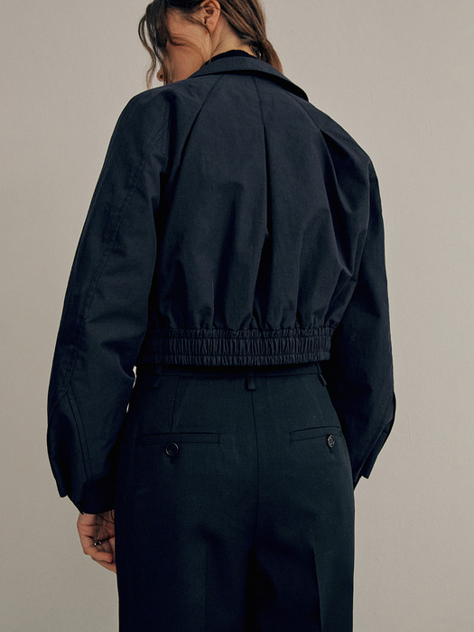 PLEATS WOOL BOMBER JACKET_NAVY