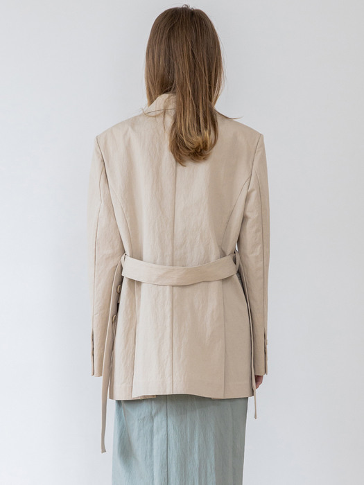 Cotton Blended Belted Jacket-Light Beige