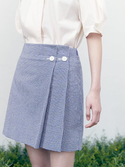 Pin Tuck Check Mini Skirt  Blue (KE1327M01P)