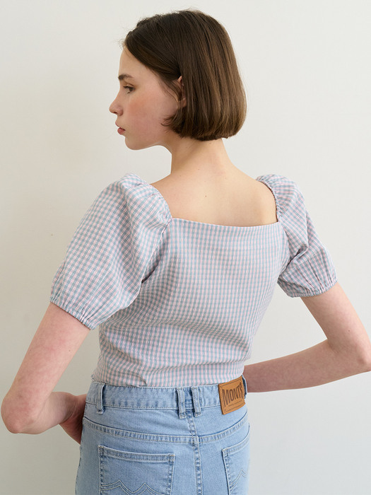 monts 1300 square-neck button blouse (check)