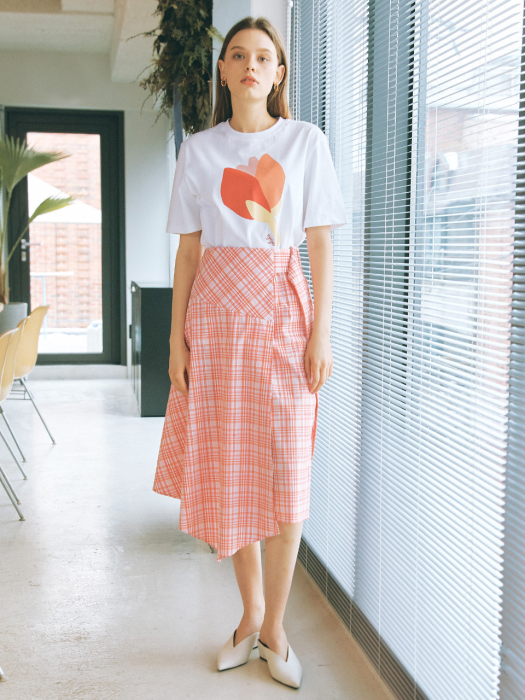 BELLA BELTED CHECK WRAP SKIRT_RED (EEOO2SKR01W)
