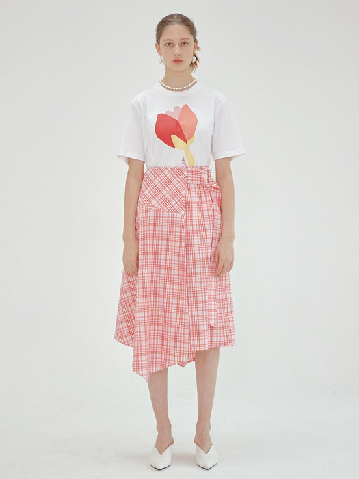 BELLA BELTED CHECK WRAP SKIRT_RED (EEOO2SKR01W)