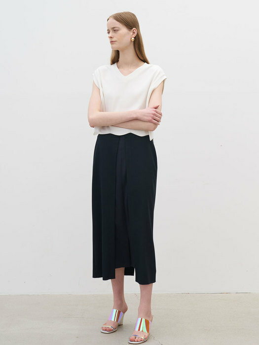 21 Summer_ Navy Slim Midi Skirt 