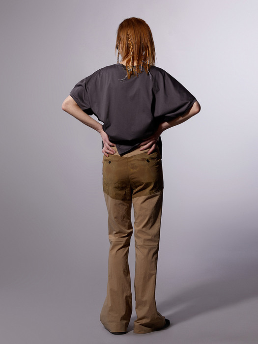 Brown Cut-off Pointed Knee Pants 