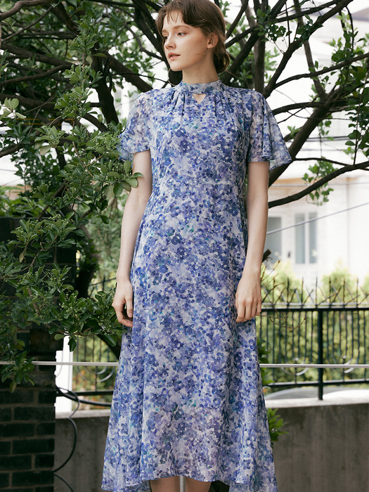 comos550 Chiffon Print Long Dress (Blue)