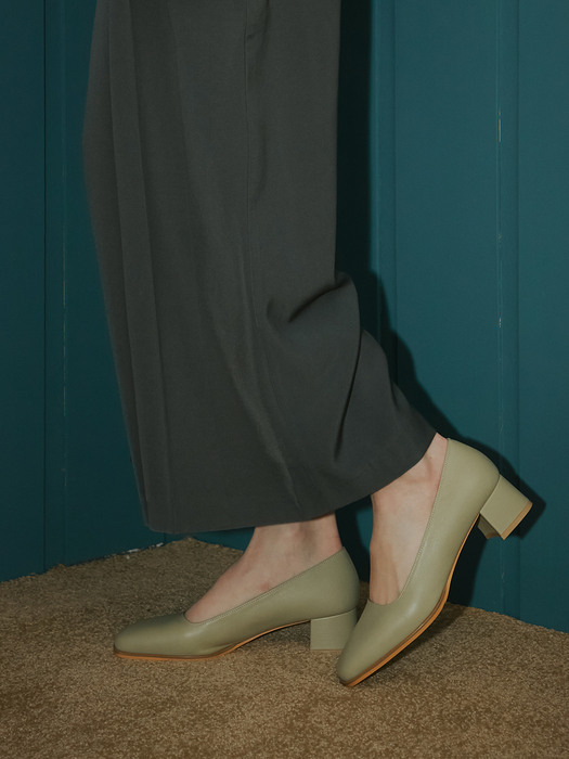 [리퍼브][235] Square toe heels_olive