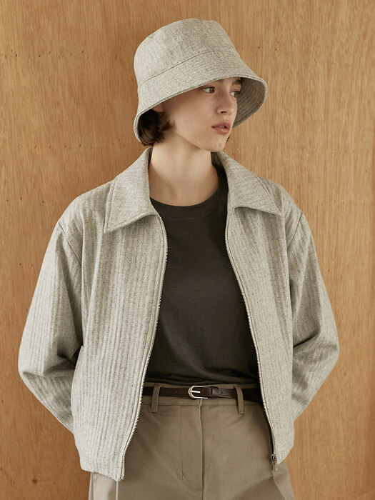 Cabled Wool Crop Jacket - Oat Grey