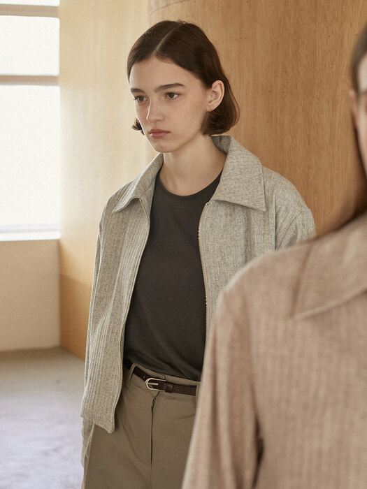 Cabled Wool Crop Jacket - Oat Grey