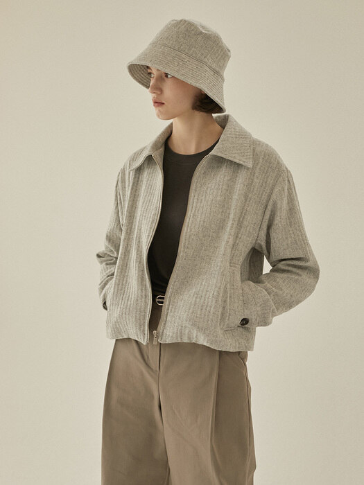 Cabled Wool Crop Jacket - Oat Grey