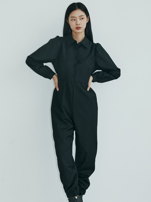 COLLAR JOGGER JUMPSUIT BASIC BLACK