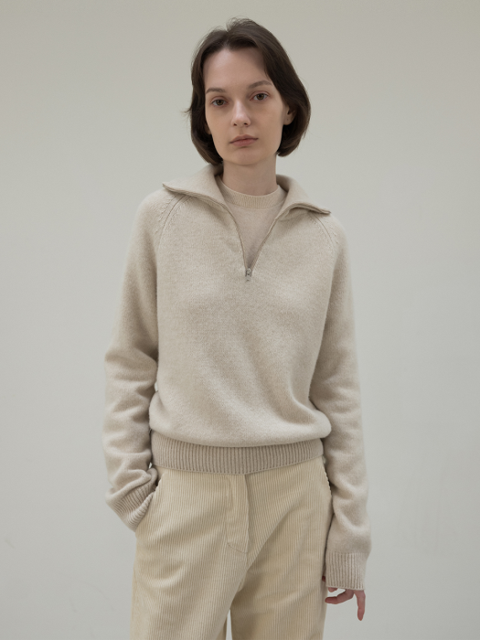 Half Zip-up Cashmere Knit (Oatmeal)