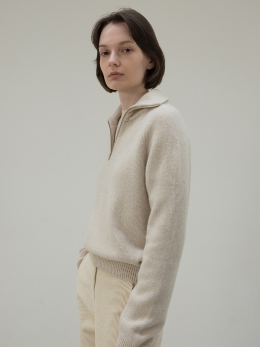 Half Zip-up Cashmere Knit (Oatmeal)