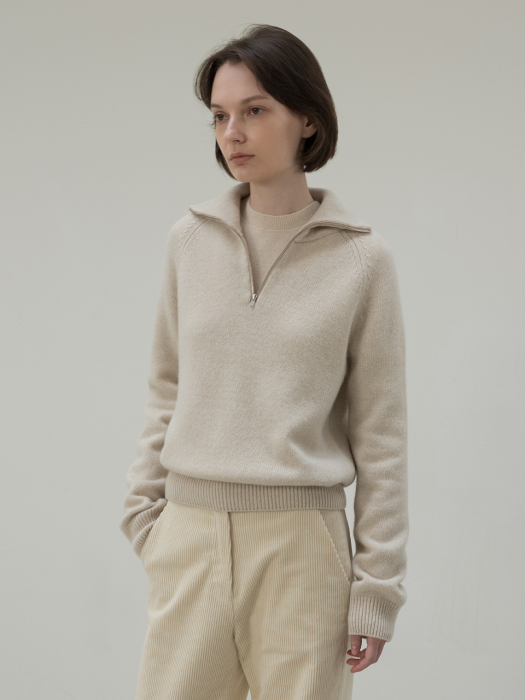 Half Zip-up Cashmere Knit (Oatmeal)