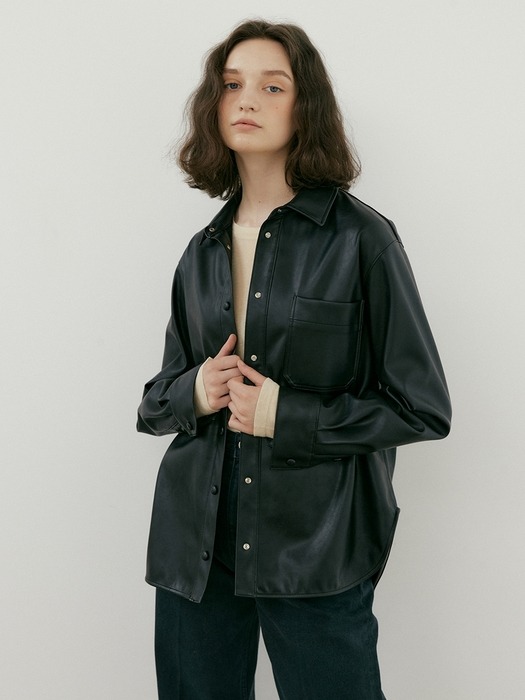 eco leather shirt jacket (black)