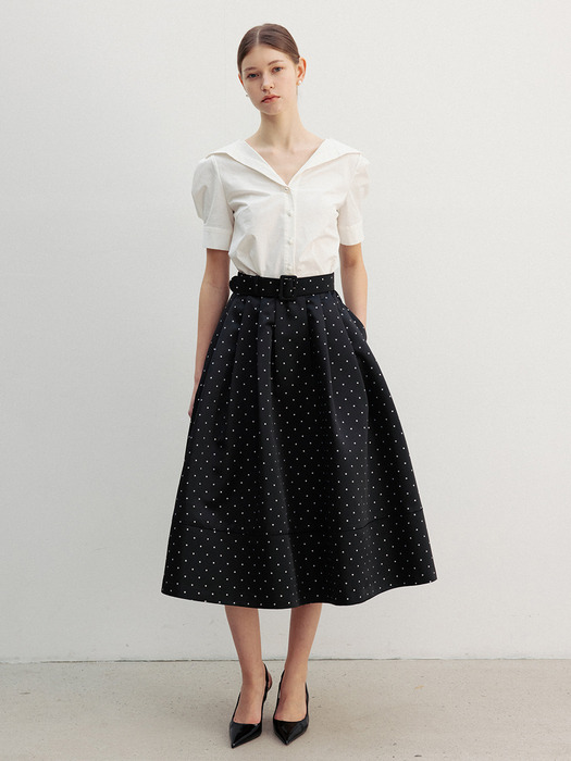 VAILA Waist tuck detail voluminous skirt (Polka dot black/Black/Beige/Navy)