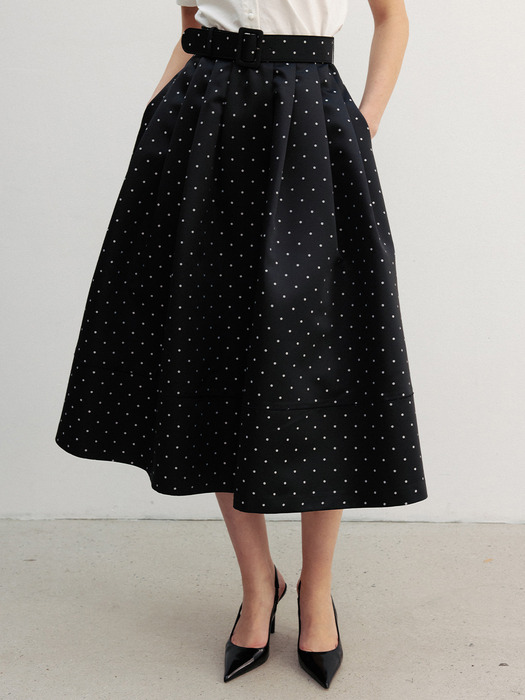 VAILA Waist tuck detail voluminous skirt (Polka dot black/Black/Beige/Navy)