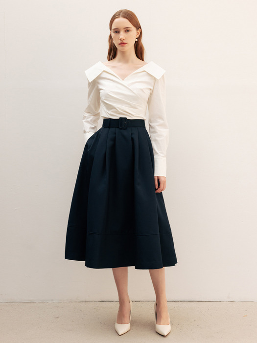 [9차]VAILA Waist tuck detail voluminous skirt (Black/Beige/Navy)