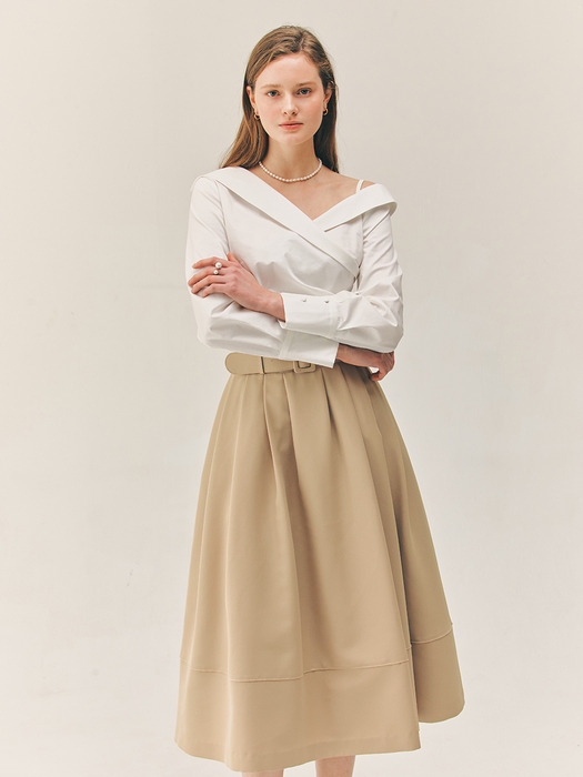 [9차]VAILA Waist tuck detail voluminous skirt (Black/Beige/Navy)