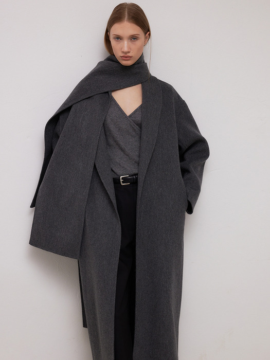 Shawl collar wool coat / Grey