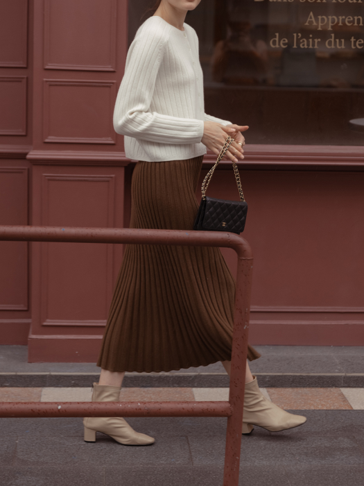 GABRIELLE accordion long skirt_brown