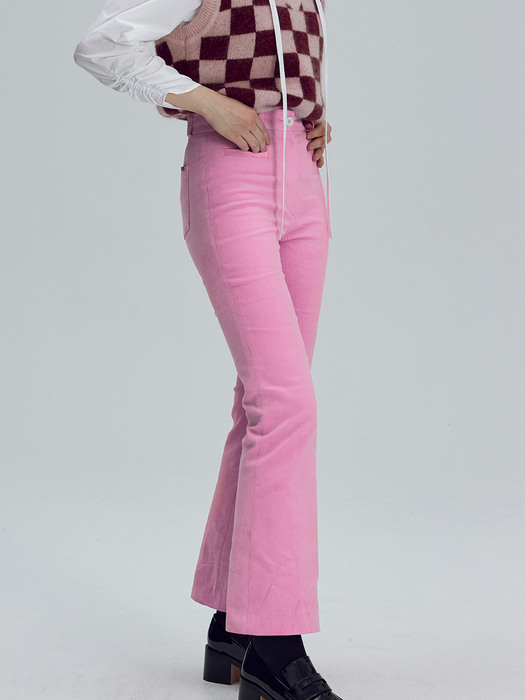 Corduroy semi bootscut pants - Pink