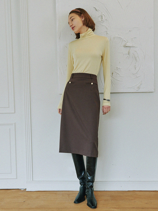 Classic H-line Midi Skirt_brown