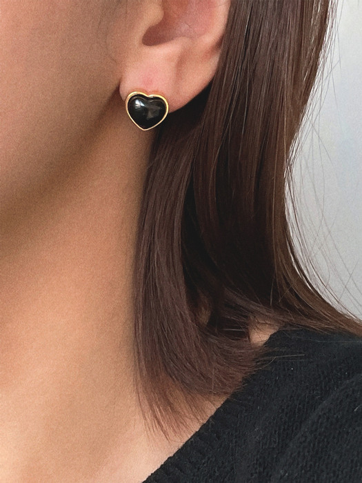 silver925 black heart earring