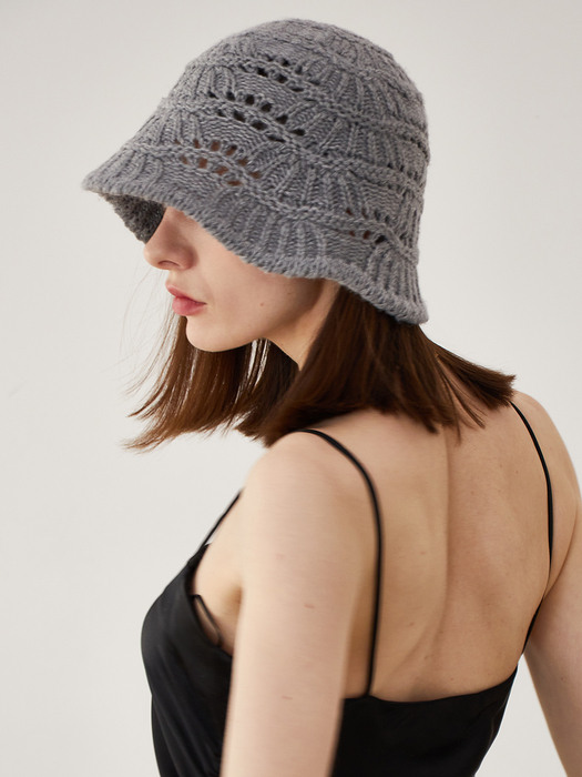 Shell Knit Bucket Hat (Gray)