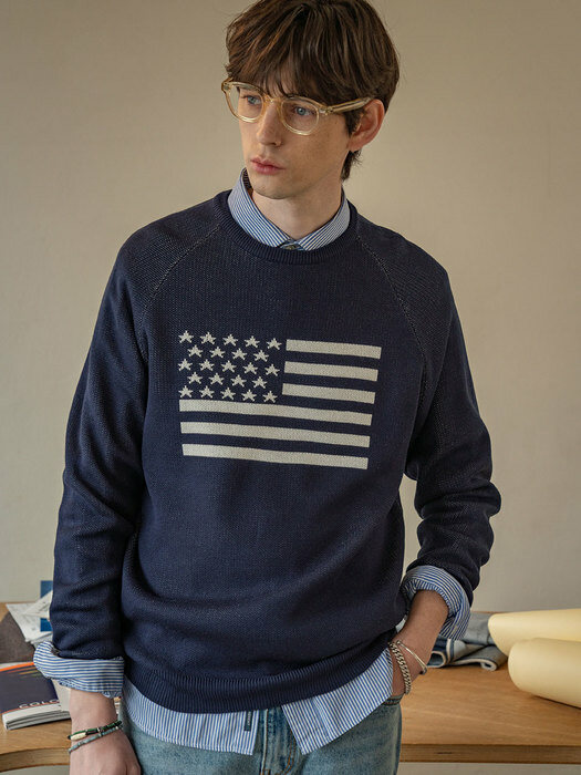 KN-28 American flag sweater_Navy