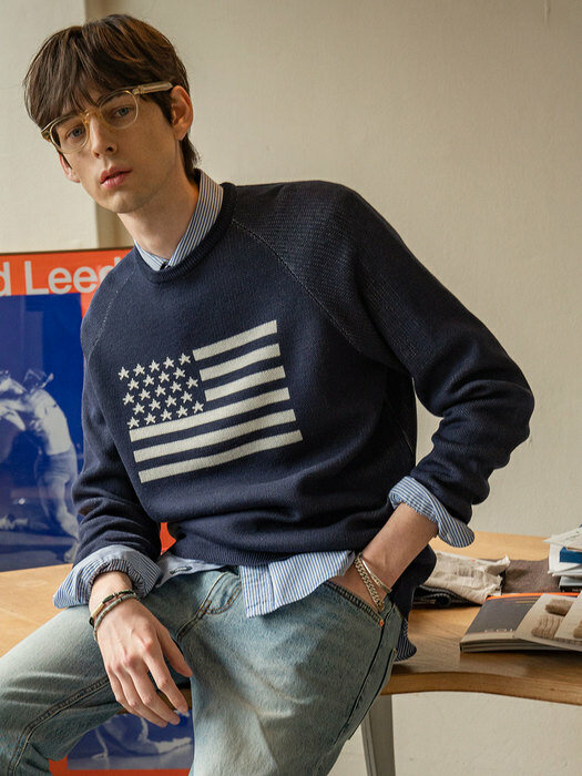 KN-28 American flag sweater_Navy