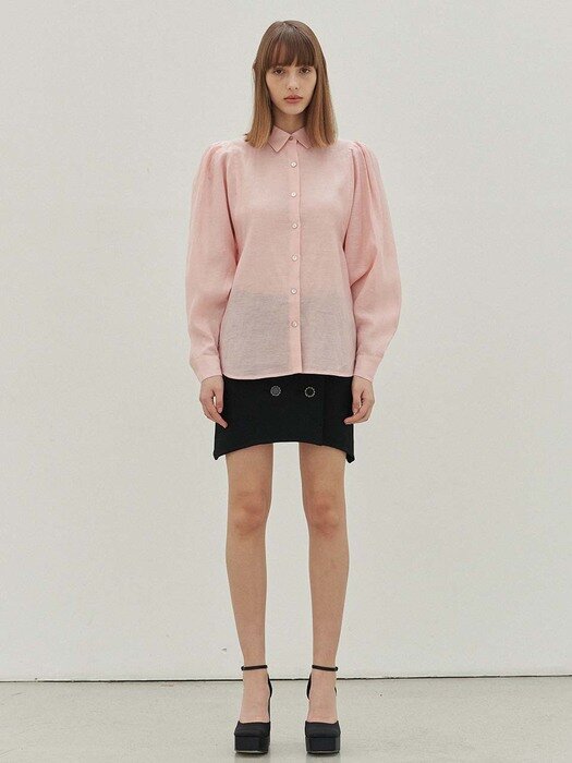 Myla Linen Puff Sleeve Shirt (Fog Pink)